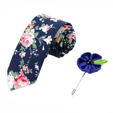 Mantieqingway Цветочные Галстуки+ набор брошей хлопчатобумажные тонкие галстуки 6 цветов Свадебные повседневные Узкие галстуки с принтом