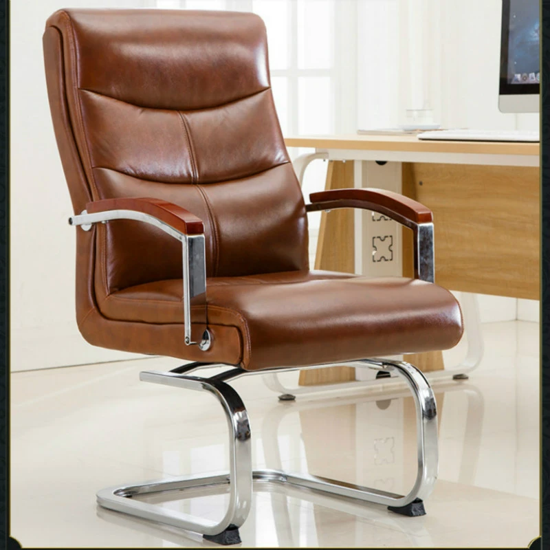 Cowhide Office Chair Bow Foot Office Computer Chair Swivel Boss Chair  Comfortable Household Chaise Silla Gamer Silla Oficina - Office Chairs -  AliExpress