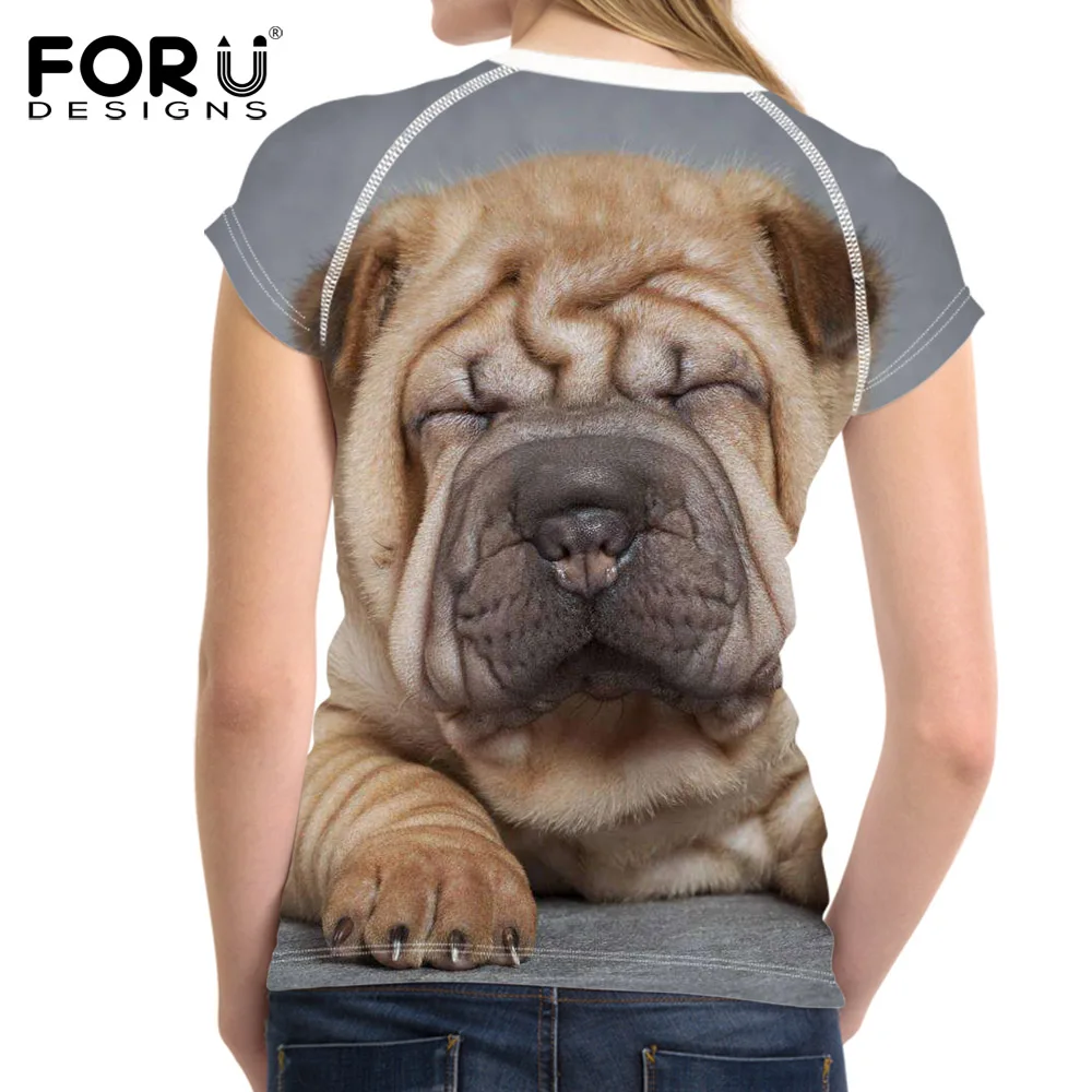 FORUDESIGNS/футболка для женщин, Топы И Футболки, 3D Kawaii Shar Pei, футболка с принтом, женские дизайнерские футболки Harajuku, женская футболка, пара