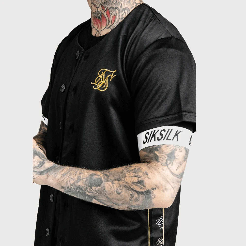 

2019 Summer Men Streetwear Hip Hop T shirts Sik Silk Embroidered Baseball Jersey Shirt Men Fashion T-shirt shirts Black White