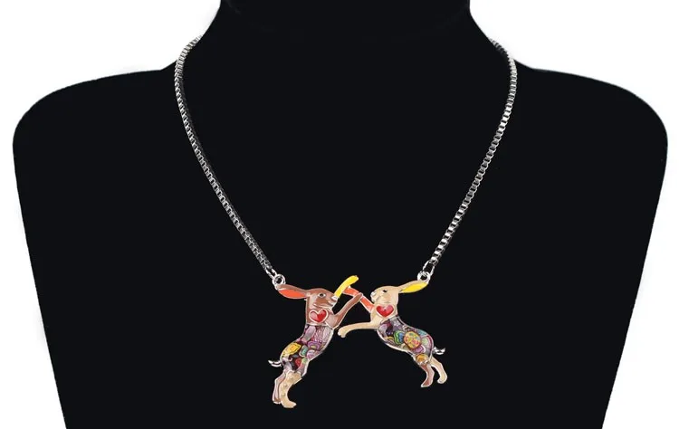 Bonsny Statement Metal Alloy Animal Rabbit Hares Choker Necklace Chain Collar Pendant 2016 Fashion New Enamel Jewelry Women 11