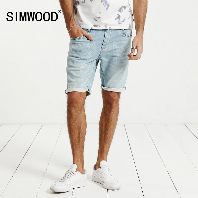 SIMWOOD 2019 Summer New Denim Shorts Fashion Bleached Slim Fit Knee