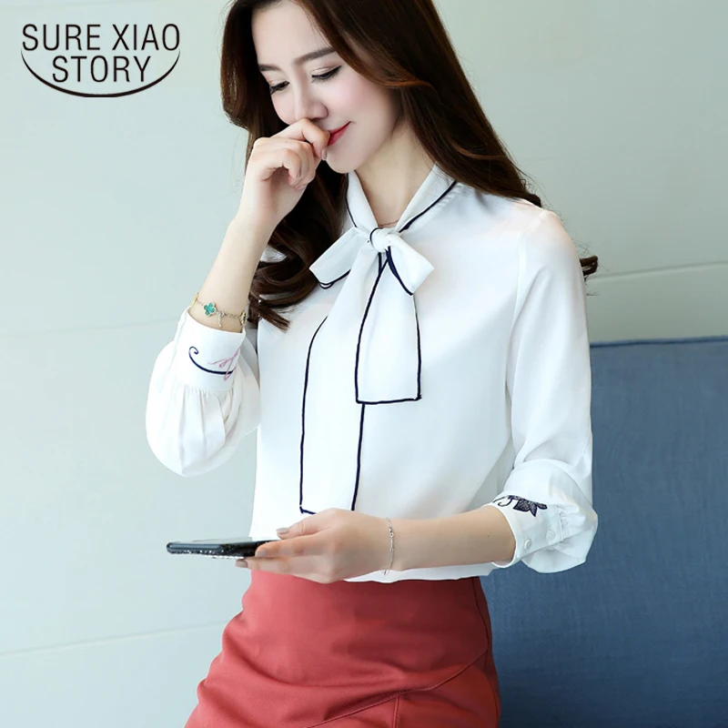

new arrived 2019 spring blouse women Sweet shirt female long sleeves shirt fashion office lady chiffon tops D442 30