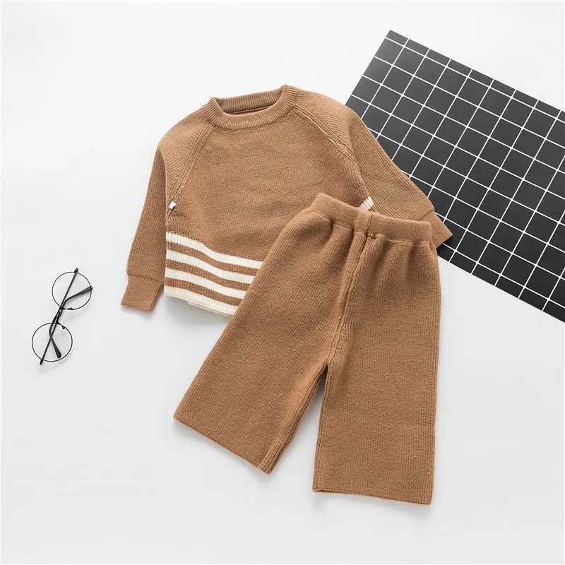 KISBINI/комплекты детских свитеров для девочек осенний вязаный шерстяной свитер с длинными рукавами+ штаны теплый пуловер из 2 предметов детские костюмы для От 1 до 3 лет
