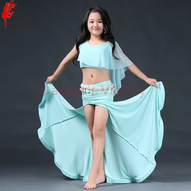 Girls belly dance clothes 2pcs(modal top+lace skirt) girls belly dance