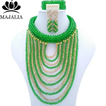 

Trendy Nigeria Wedding green african beads jewelry set crystal necklace bracelet earrings Free shipping Majalia-024