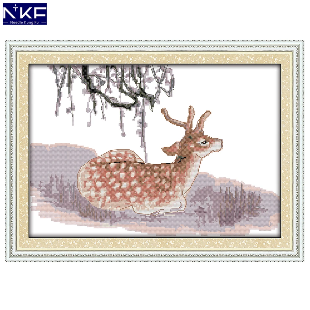 

NKF Deer Animal Cross Stitch Set Handmade Craft Needlework Cross-Stitch Embroidery Kit Cross Stitch for Home Decor