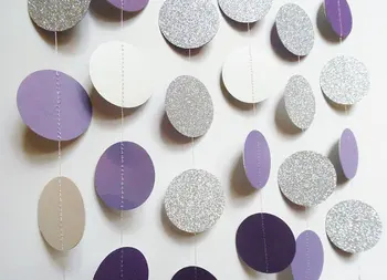 

Glitter Circle Garland, SIlver and Purple Paper Dot Garland, Party Decoration, Wedding Reception Decor, Bridal Shower Decoration