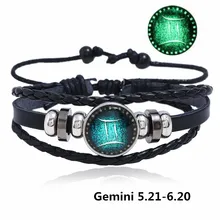 Новая мода 12 Созвездий Кожа с бисером браслет в стиле панк браслеты для мужчин украшения для мальчиков дорожные подарки