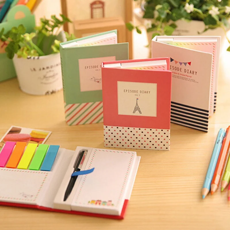 

1Pcs Creative Notepad Sticky Notes Kawaii Stationery Diary Notebook And Pen Office School Supplies Random Colors