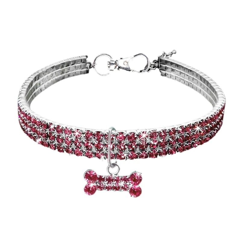 Pink Стразы ошейник для собак Щенок Собака Чихуахуа ошейник Тяговый Пояс аксессуары для собак все сезоны - Цвет: Pink