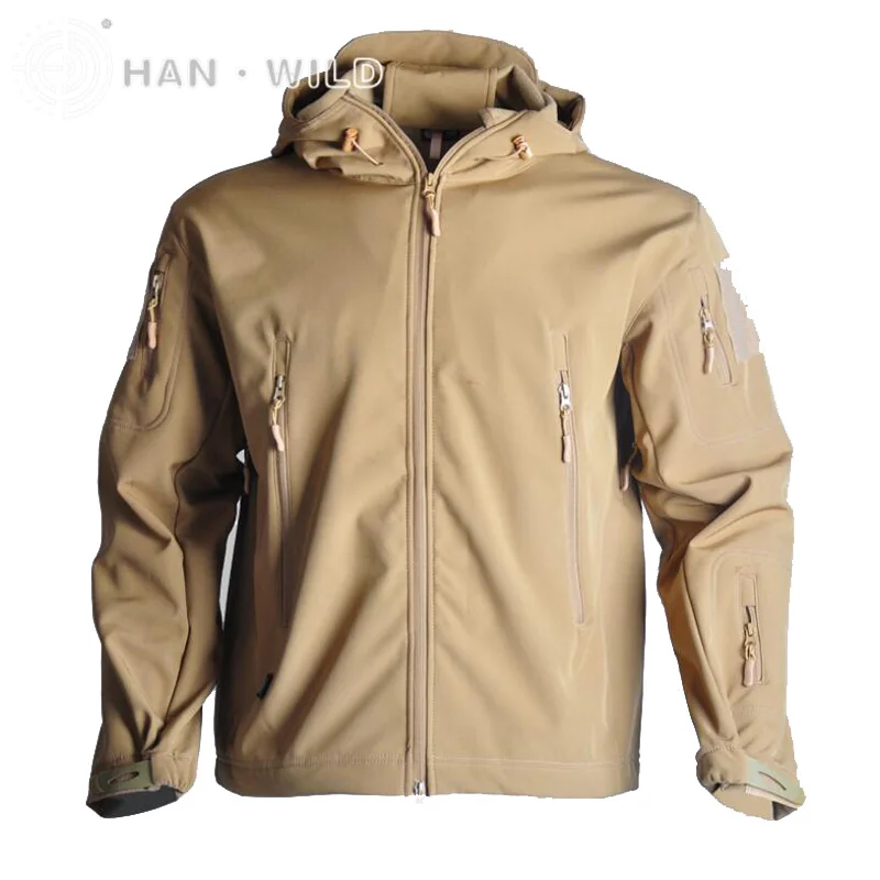 Армейская тактическая куртка софтшелл TAD камуфляжная охотничья одежда для походов кемпинга ветрозащитная куртка с капюшоном S-XXXL - Цвет: Sand