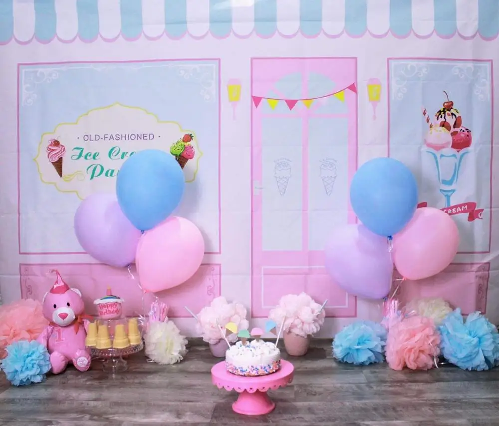 

Neoback Ice Cream Store Baby Shower Photography Background Baby Newborn Cake Custom Birthday Party Booth Backdrop Photo Studio