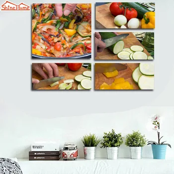 

ShineHome-5pcs Canvas Prints Wall Art 3D Fresh Food Vegatable Fruit Cooking Oil Painting Picture Printing Cafe Walls Home Art