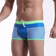 Новые модные пикантные для мужчин одежда заплыва полосатый шить Горячая весна летние выходные пляж плавки