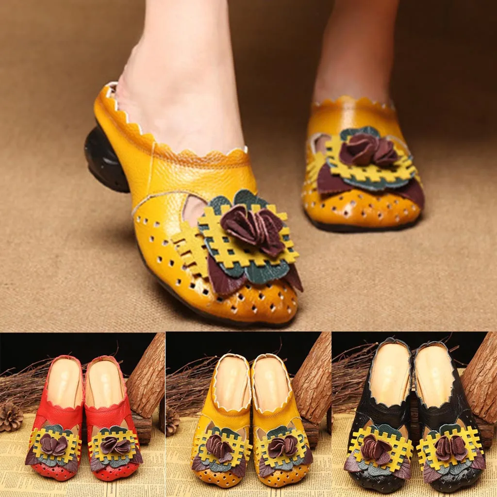 

Hot Sale shoes woman slides Classic Soft-Soled Women Slippers Coarse-Heeled Hollowing Out Flower Sandals zapatos de mujer#19620