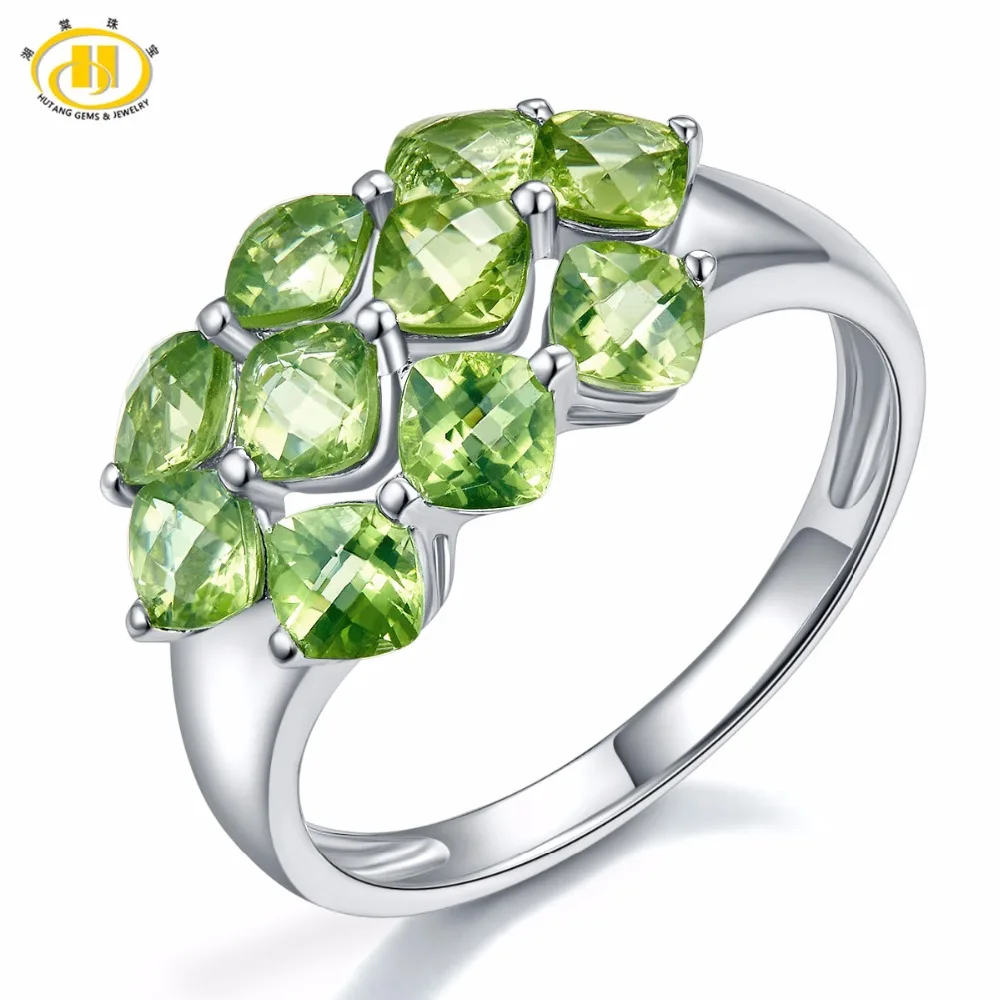 Hutang Wedding Ring 3.6ct Natural Peridot Solid 925 Sterling Silver Checkerboard Cut Gemstone Fine Jewelry for Women Gift New Hutang Wedding Ring 3.6ct Natural Peridot Solid 925 Sterling Silver Checkerboard Cut Gemstone Fine Jewelry for Women Gift New