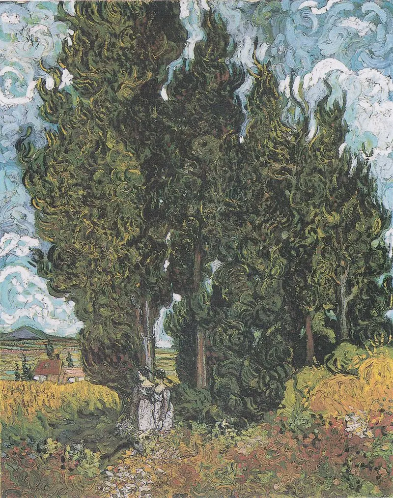Cypresses And Two Women 10 By Vincent Van Gogh Oil Painting Reproduction On Canvas Wall Art Home Decor Hand Painted Vertical Painting Calligraphy Aliexpress