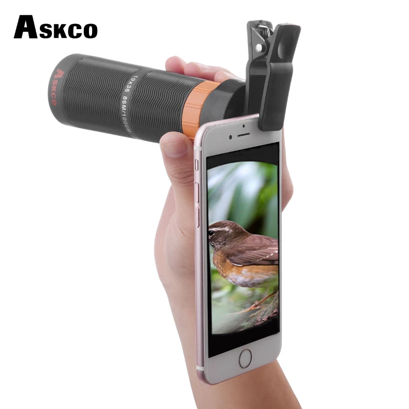Askco قوية 10X36 HD كامل النيتروجين للماء أحادي تلسكوب Bak4 بريزم مناظير تلسكوب مع الهاتف كاميرا محول
