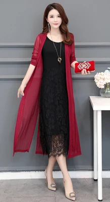 wine red Весна Лето Женский длинный кардиган Повседневный Свободный Тонкий Кардиган Куртка женская с длинным рукавом пальто с дырочками размера плюс 5XL A1384 - Цвет: wine red