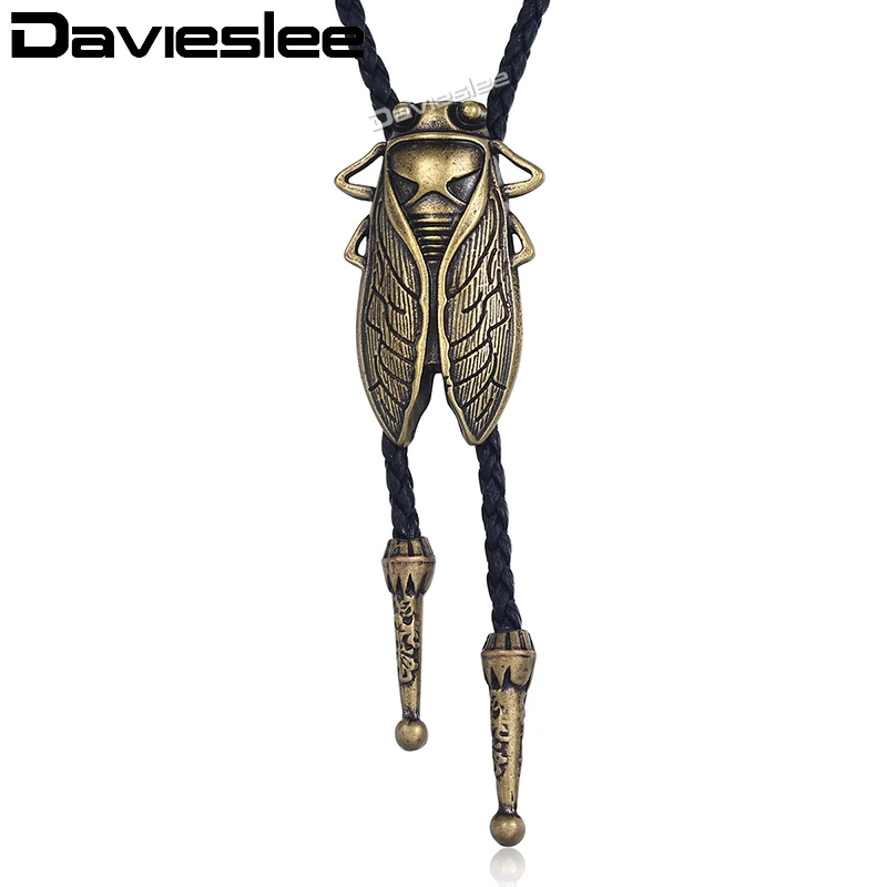 Davieslee, кожаное ожерелье для мужчин и женщин, бронзовая Cicada Bola Bolo, подвеска с галстуком, черное мужское ожерелье, ковбой DUN125
