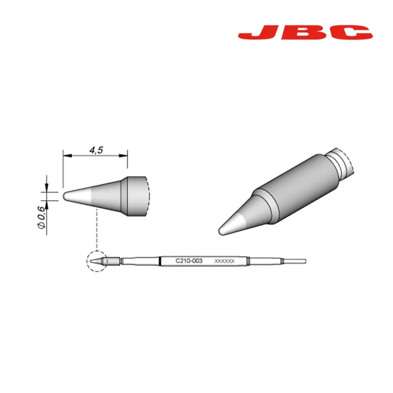 Jyrkior JBC Precision C210 наконечник паяльника 210-020 210-001 210-009 конический наконечник оригинальная сварочная насадка для сварочных работ - Цвет: JBC C210-003 0.6mm