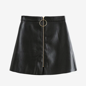 

2020 Autumn Women PU Leather Skirt Elegant Zipper A-Line Lady Mini Skirts Fashion Skinny High Waist Female Black Slim Skirts