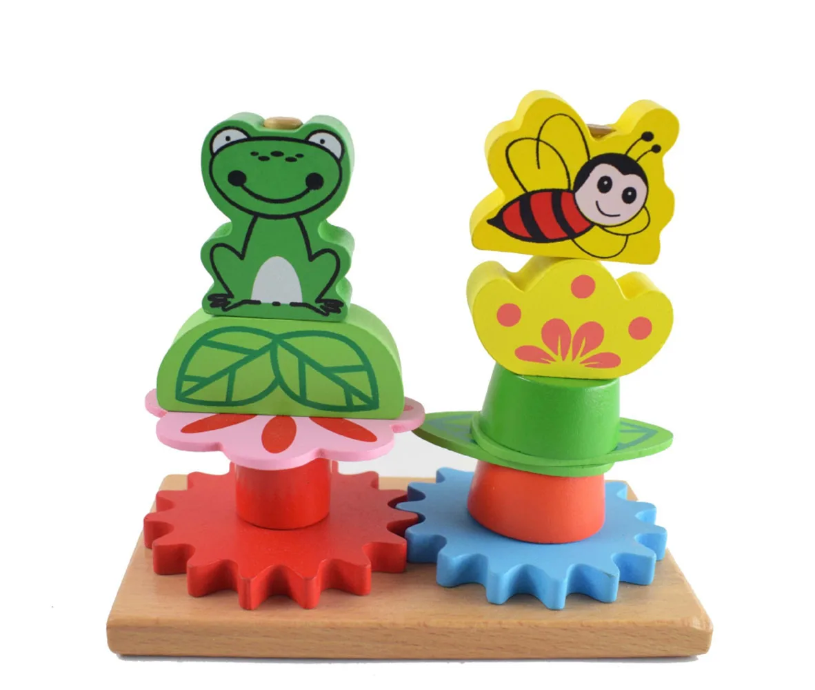 

Garden Stacker Wooden Learning Toy Wooden Animal Frog Honeybee Gear Toy for Girl Boy