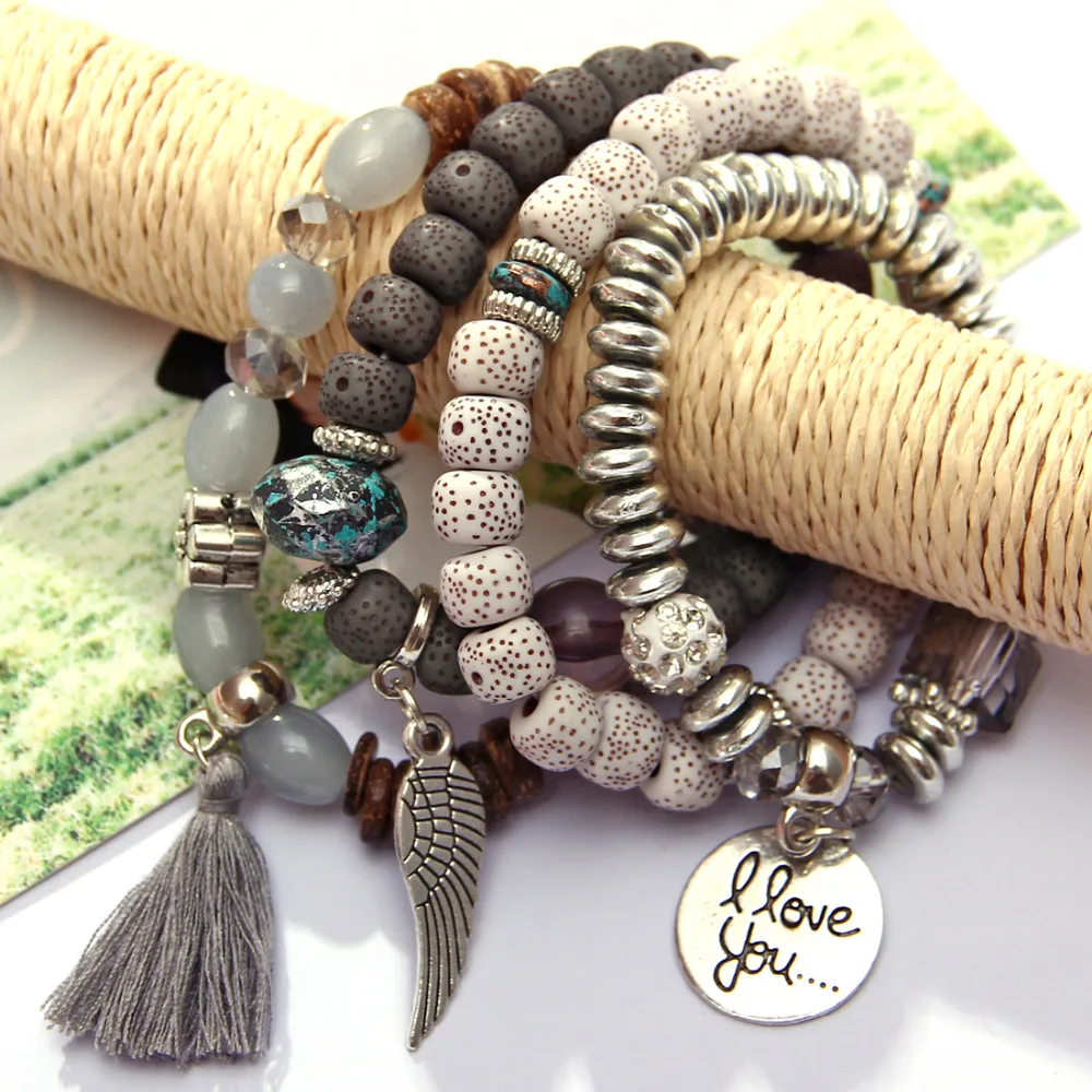RINHOO браслеты с бусинами из натурального камня для женщин я люблю тебя крыло