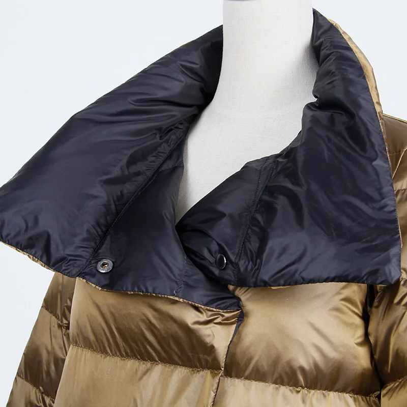 Fitaylor Blanc Duvet de Canard Ultra Lumière Veste Femmes D'hiver Double Face Mince Vers Le Bas Manteau Unique Poitrine Parkas - 6