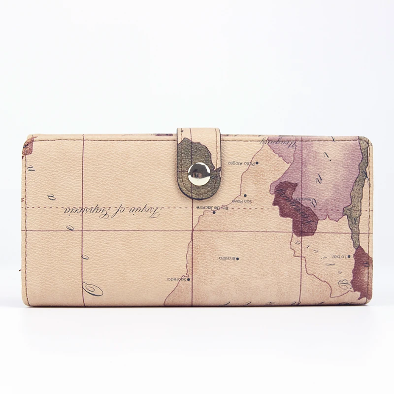 Mujeres Mapamundi PVC Carteras De de Las Mujeres Bolsos de Diseño de Marca de Lujo Bolsa de Embrague Titular de la Tarjeta de Crédito Monedero Largo La Vendimia|wallet
