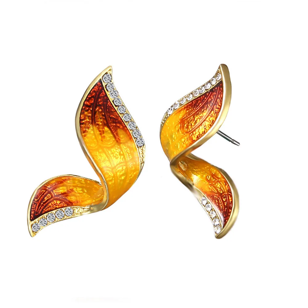 

8SEASONS 2018 New Ear Post Stud Earrings Gold Color Yellow Butterfly Wing Clear Rhinestone Enamel 25mm(1") x 17mm( 5/8"), 1 Pair