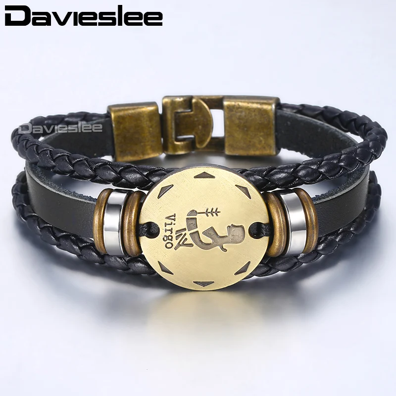 Davieslee 12 шт./компл. мужской кожаный браслет созвездия зодиака знак Ретро Шарм
