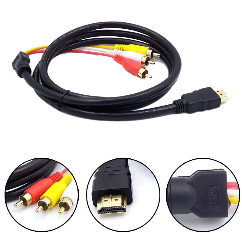 

High Quality HDMI Male to 3RCA AV Composite Male M/M Connector Adapter Cable Cord Transmitter Connector Adapte