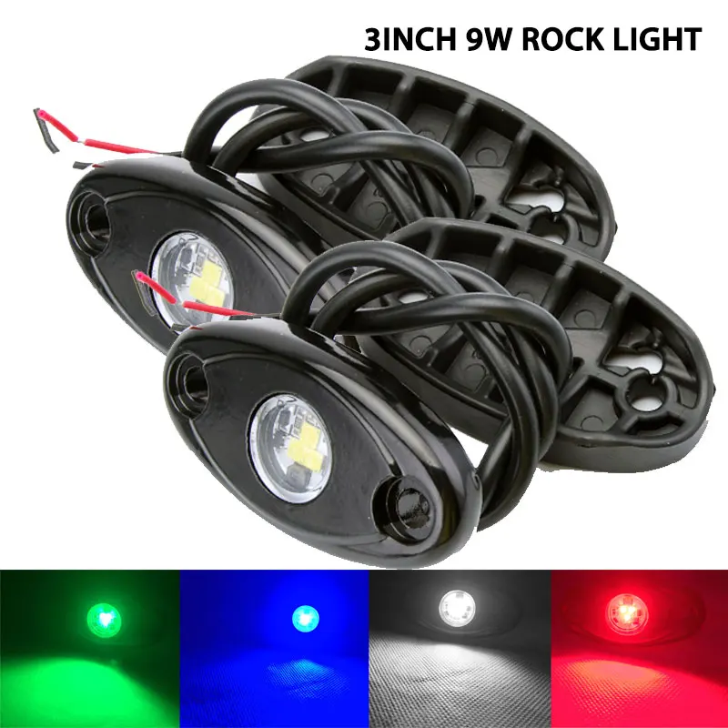 

9W LED rock light blue red amber green yellow white 4x4 offroad 4WD motorcycle marine boat led side signal safety warning light