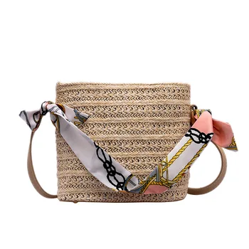 

Holiday Silk scarf totes Straw Bag Women's Summer Rattan Bag Handmade Woven Circle Bohemia Beach Handbag Wicker Bag bolso mimbre
