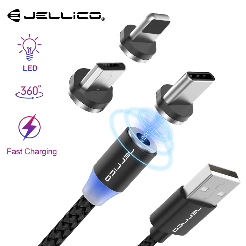 

Jellico LED Magnetic USB Cable for iPhone Samsung Fast Charging USB Type C Micro USB Cable Magnet Phone Cable for Xiaomi Huawei