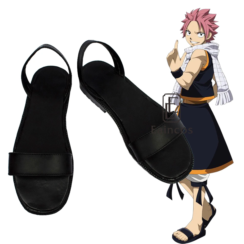 

Anime Fairy Tail Etherious Natsu Dragneel Cosplay Party Shoes Black Sandals Customized Size