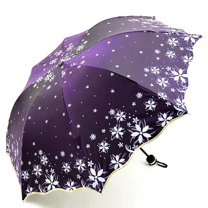 Новое Поступление Красивый Цветочный зонтик Модный Блестящий меняющий цвет женский зонтик цветок девушка солнцезащитный зонтик подарок SP048 - Цвет: New dark purple