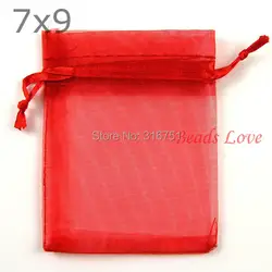 100 шт. красный ювелирные изделия Упаковка Drawable органза Сумки свадебный подарок 7 см x 9 см AA (w03184)