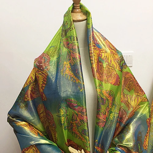 Floral print silk and silver line blended fabric thin 8momme 135cm width SFF107 | Дом и сад