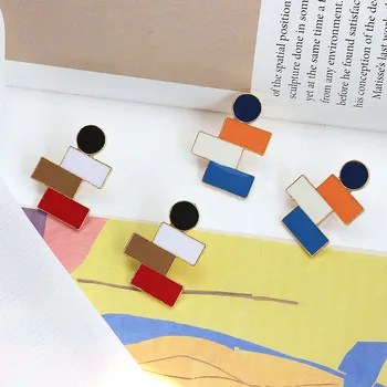 

10pair/lot alloy drop oil rectangular color stitching geometry polygon shape fashion women stud earring diy jewelry accessory