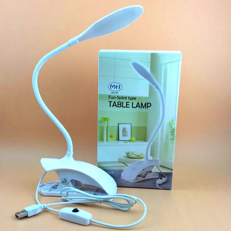 Белый 3 Вт LED USB настольная лампа для чтения Гибкая подставка зажим Настольная