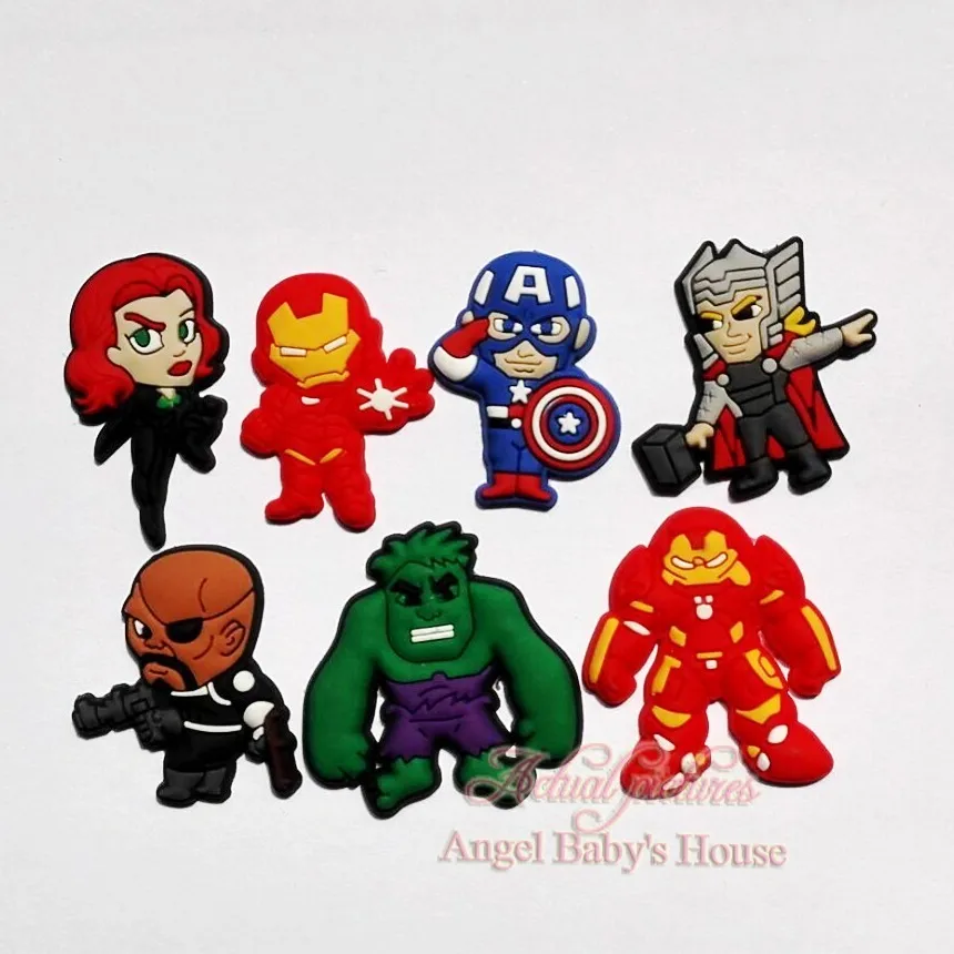 

Novelty 100PCS Black widow Super hero PVC Shoe Charms Cartoon Shoe Buckles Accessories Fit Bands Bracelets Croc JIBZ Party Gift