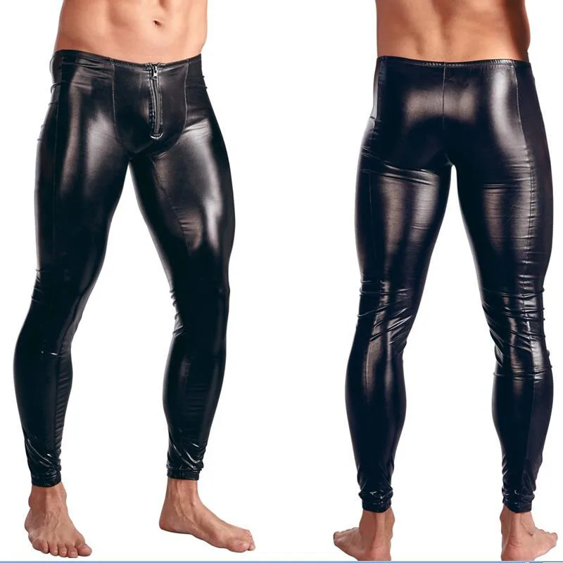 Honour Men's Tight Trousers Jeans Style in PVC Black Classic Fly Front