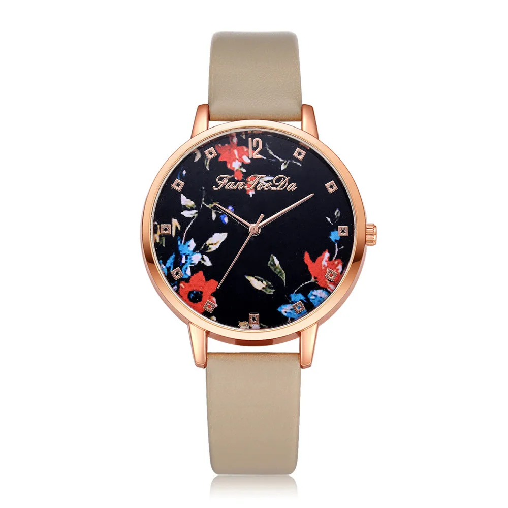 Модные женские часы для девочек Повседневное цветок Циферблат Кожаный обтягивающее платье кварцевые наручные часы женский подарок часы Relogio Feminino A4