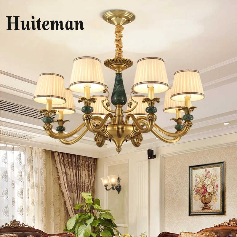 

New Modern Bronze Copper Chandelier led E14 for Bedroom Kitchen Living Room Fabric Lampshade Ceiling Pendant Lamps Home Lighting