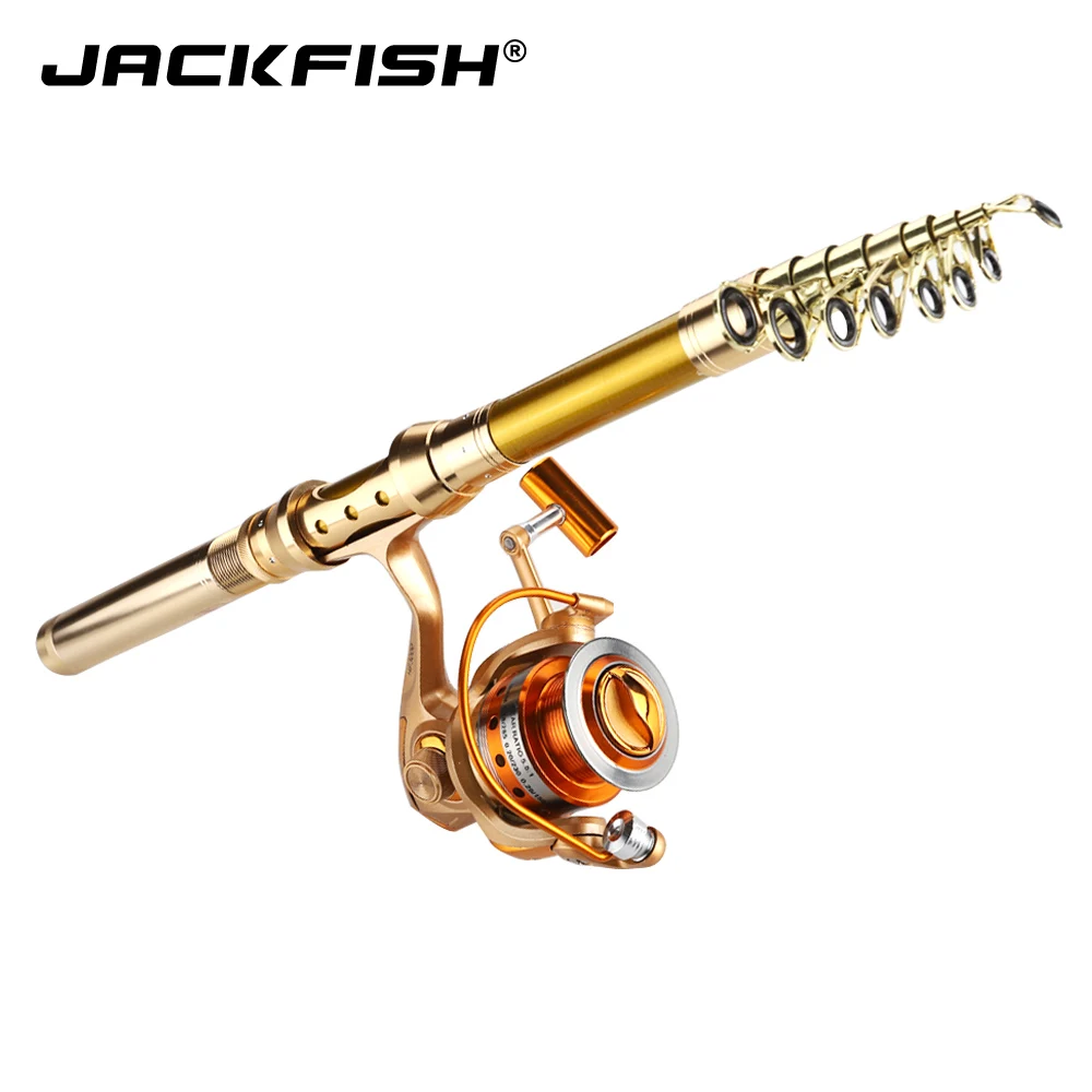 JACKFISH الغزل الصيد قضيب كومبو تلسكوبي الصيد قضيب + 10BB الصيد بكرة عجلة المحمولة السفر الصيد قضيب JACKFISH الغزل الصيد قضيب كومبو تلسكوبي الصيد قضيب + 10BB الصيد بكرة عجلة المحمولة السفر الصيد قضيب