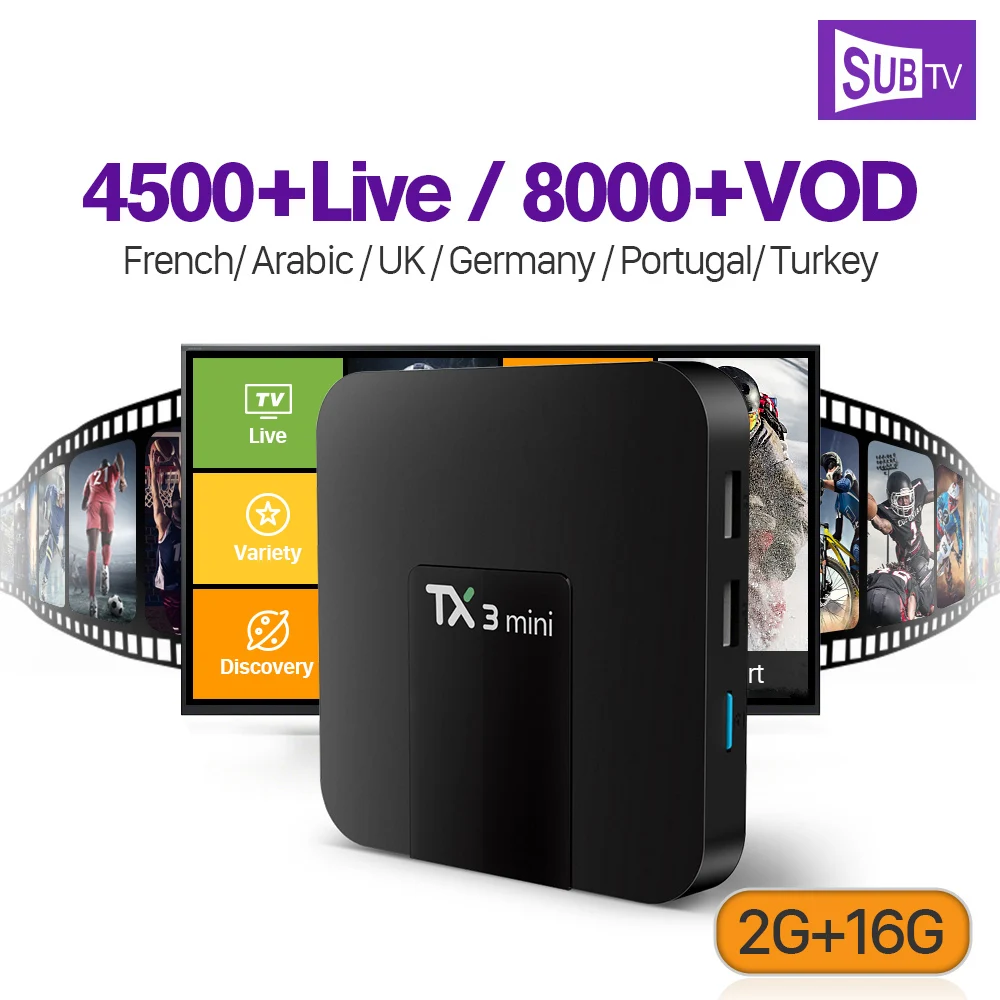 

IPTV Arabic Subscription SUBTV Code 4500 Live 8000 VOD TX3 MINI Smart Android 7.1 TV Box 2G 16G Europe Albania French IPTV Box