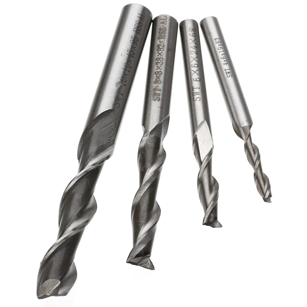 Mayitr 1pcs Extra Long 4/6/8/10mm 2 Flute HSS & Aluminium End Mill Cutter CNC Milling Cutting Bit for Power Tools